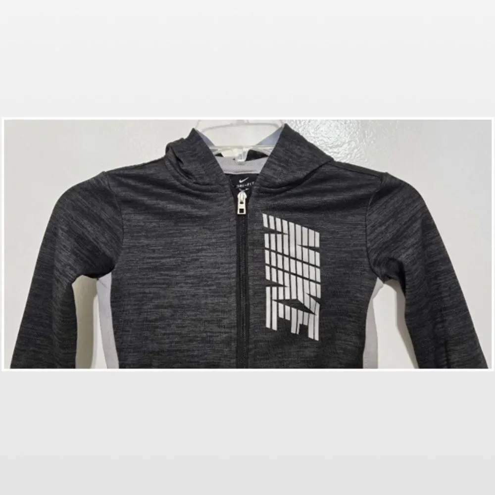 Nike Jacket Kid Boys 4T Track Full Zip Grey Long Sleeve Hoodie Pockets Logo
